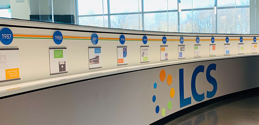 a photo of the timeline wall at LCS Headquarters