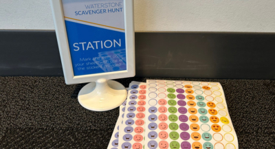 A station in the LCS office for the Waterstone scavenger hunt